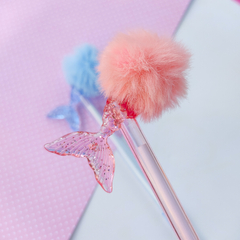 Caneta Gel Sereia com Pompom Cristal - Ateliê Sabrinartes