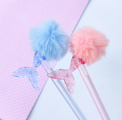 Caneta Gel Sereia com Pompom Cristal - comprar online