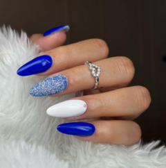 12 unhas almond media - azul e branco - comprar online