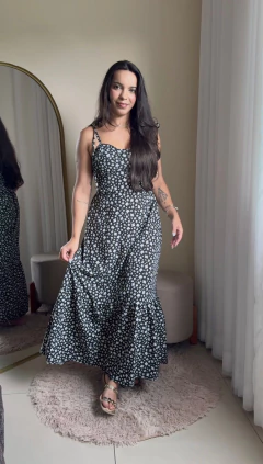 Vestido crepe estampa liberty - Preto - loja online