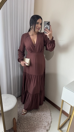 VESTIDO LIBERTY MANGA LONGA - MARROM - By Maria