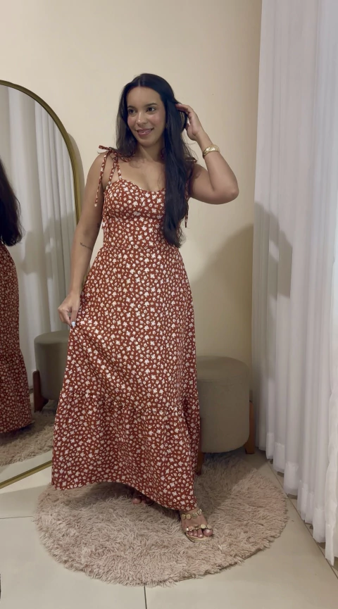 Vestido crepe estampa liberty - Telha - comprar online