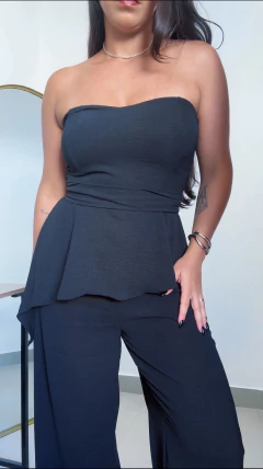 Conjunto tomara que caia com calça pantalona - preto - loja online