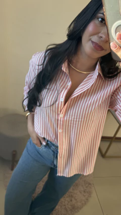 CAMISA LISTRADA CREPE - ROSA SALMÃO na internet