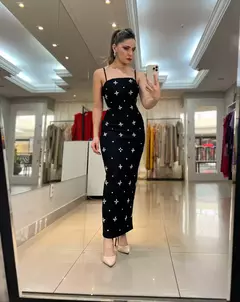 Vestido Longuete Tubinho de Alça Bordado com Strass - comprar online
