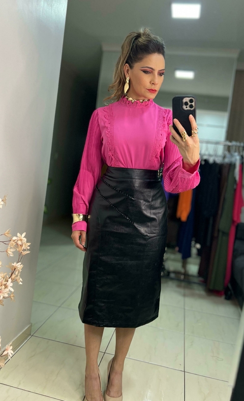 Falda midi de piel sintética con perlas: elegancia atemporal con un toque moderno - comprar online