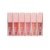 Seis batons líquidos matte Koasis em tons variados de nude e rosa com tampa rosa clara