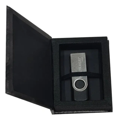 Caixinha Porta Pen Drive em Courino Sintético Preto Mesclado