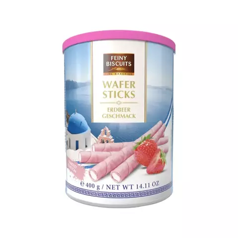 canudo de wafer com creme de morango 400gr Feiny Biscuits