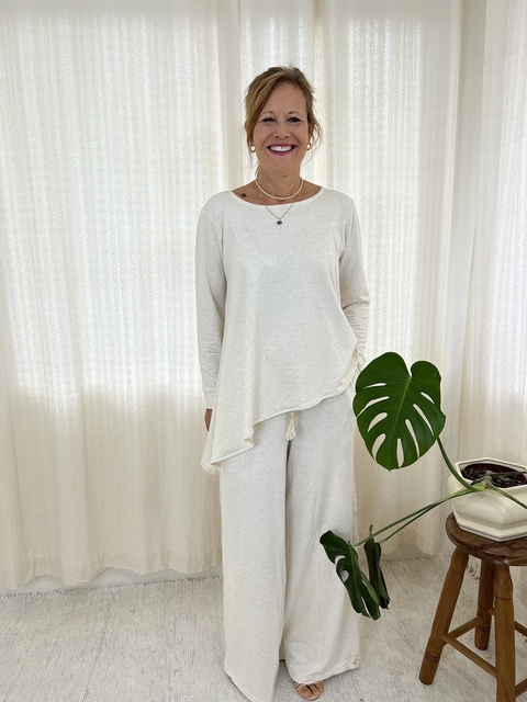 CONJUNTO: Pantalona Bolso + Blusa Manga Longa Assimétrica - comprar online