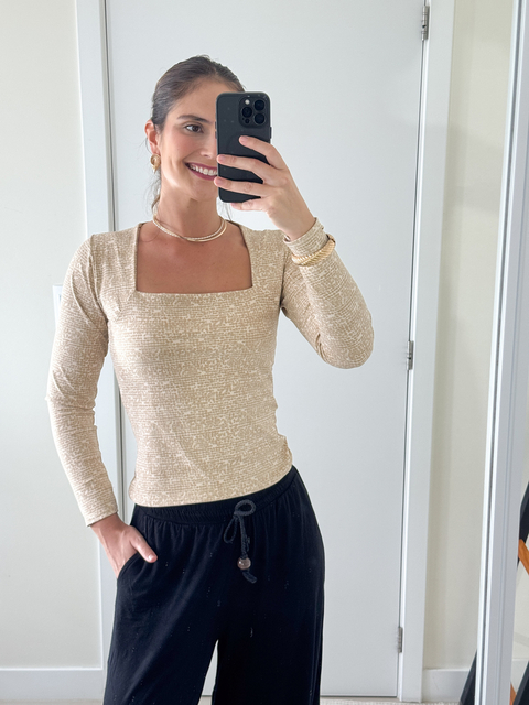 Blusa Manga Longa essencial Dupla Camada Bege - comprar online