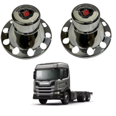 Par Sobre Tampa Cromada Cubo Tração Scania Com Emblema - Rubinho Auto Peças
