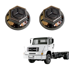 Par Sobre Tampa Cromada Cubo Dianteira MB 1113 1620c/Emblema - Rubinho Auto Peças