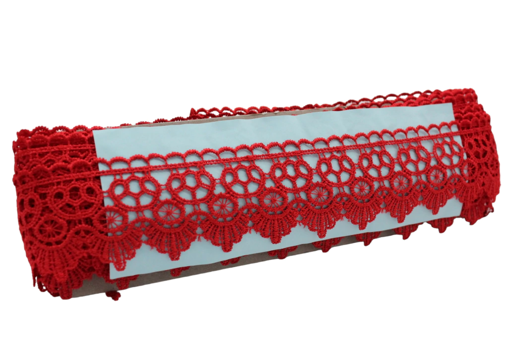 Renda Guipir Yl43 - Larg: 5,30cm - Vermelho - 13,70 Mts