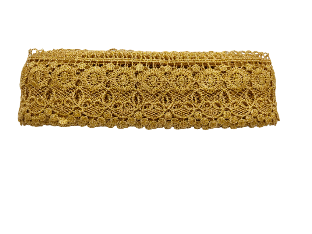 Renda Guipir Sa624 - Larg: 7,0cm - Dourado - Rolo 13,70 Mts