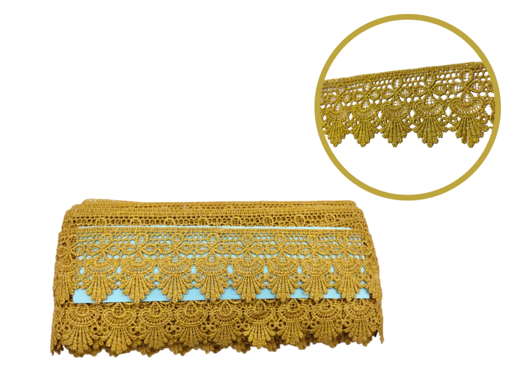 Renda Guipir Sa631 - Larg: 6,0cm - Dourado - Rolo 13,70 Mts