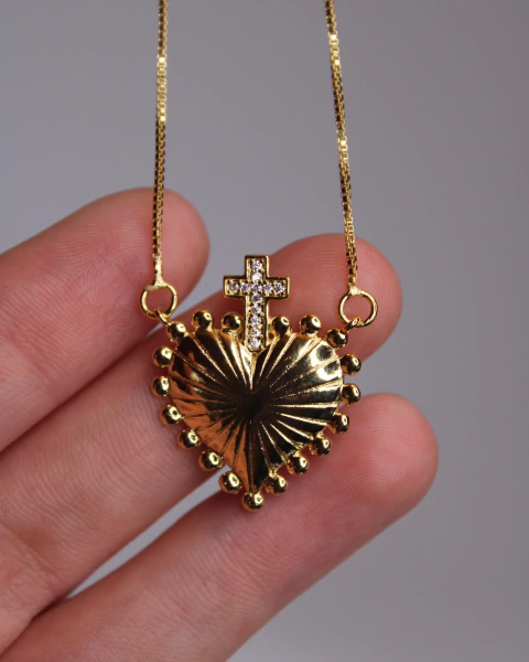 Colar Sagrado Coração e Cruz
