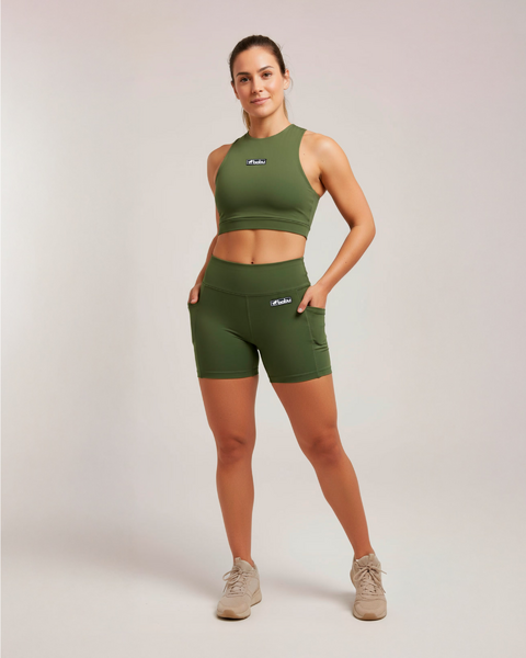 Short Feminino Power Verde Militar para Corrida, Maratona e Treinos Intensos - comprar online
