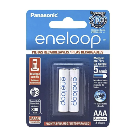 Pilha Recarregável Eneloop Palito AAA - Blister com 02