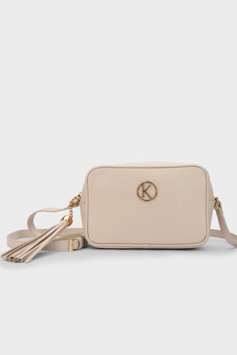 Bolsa Tiracolo Off White em Couro Pequena