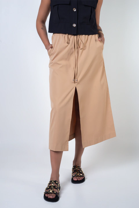 Saia Midi Com Fenda - Bege Escuro - comprar online