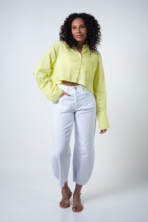 Calça Barrel Sarja - Branca