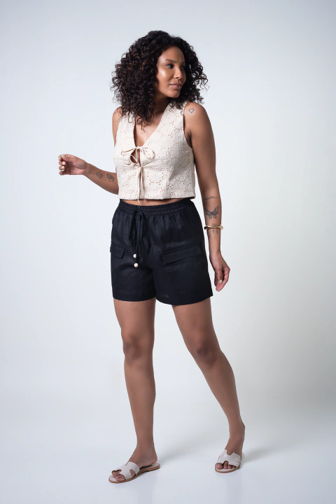Short Feminino 100% Linho - Preto
