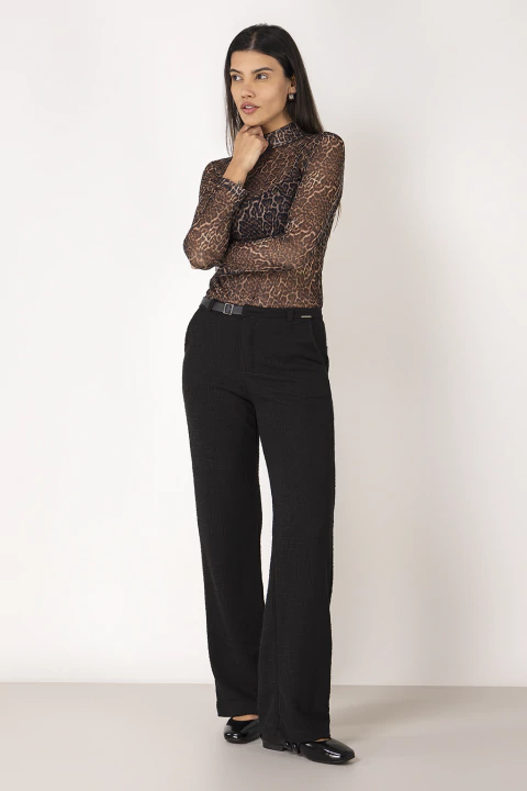 Calça Reta Feminina Tweed Preta