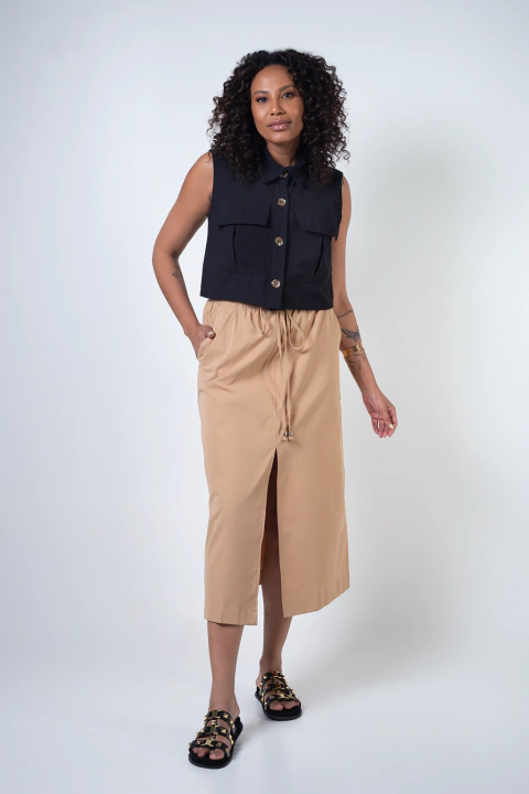 Blusa Colete Feminino Com Bolsos - Preto