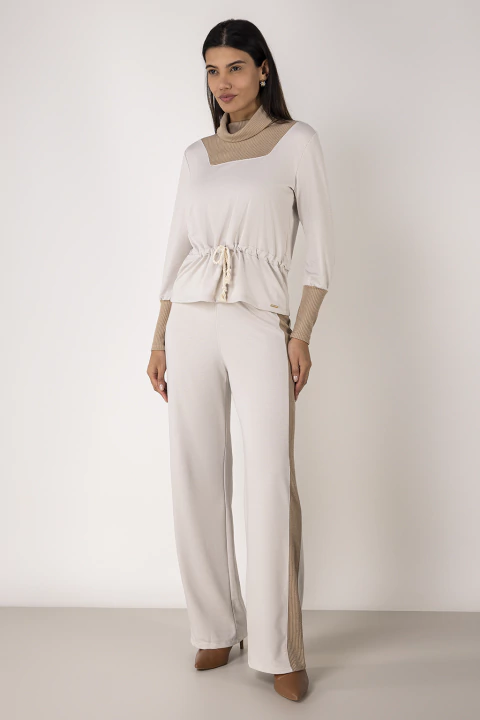 Conjunto Moletom Feminino Calça Reta e Blusa Manga Longa – Natural