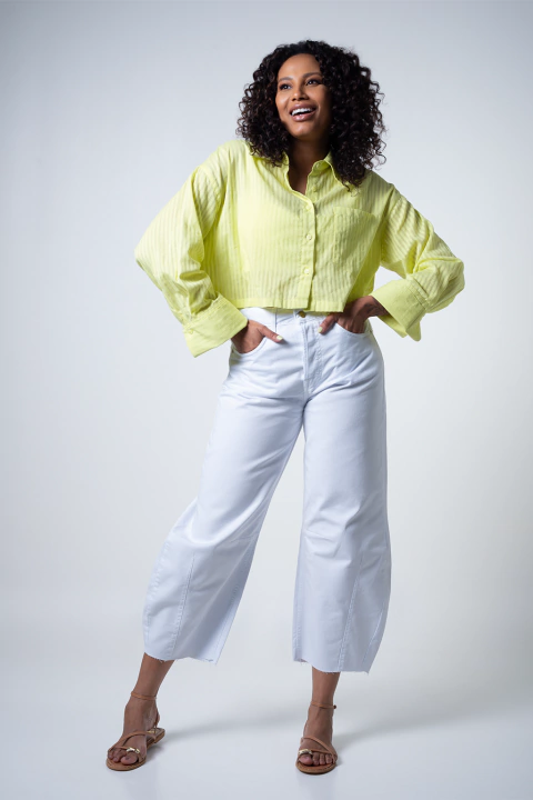 Camisa Cropped Puro Algodão - Verde Lima