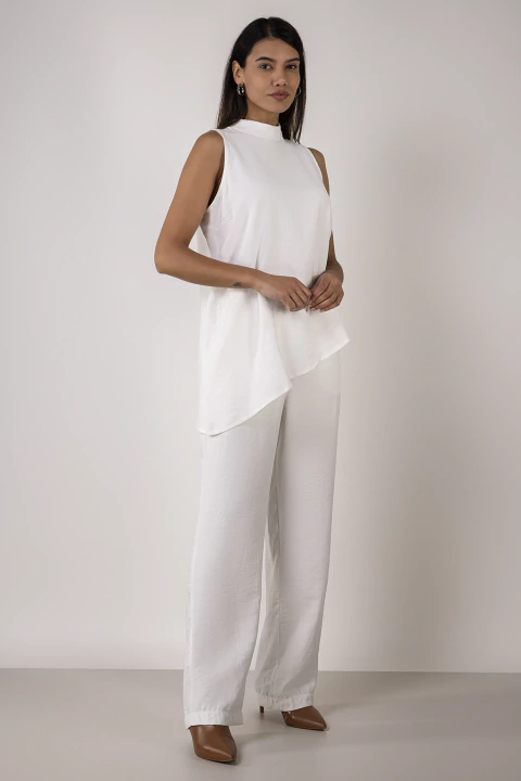 Calça Alfaiataria Feminina Reta Off White