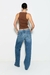 CALCA RETA JEANS COM COSTURA DIAGONAL NA BARRA AZUL ESCURO JEANS- ZEN