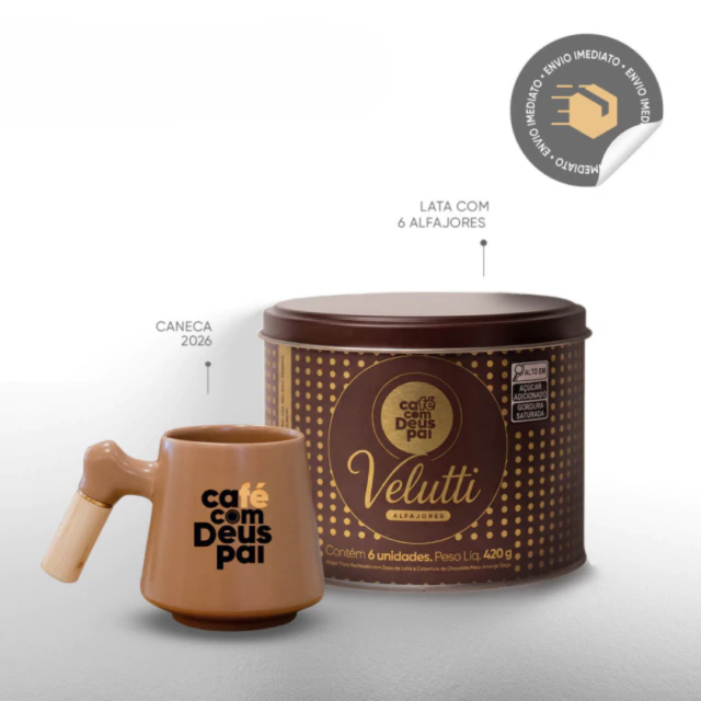 Lata Alfajor Velutti com 6 unidades + caneca