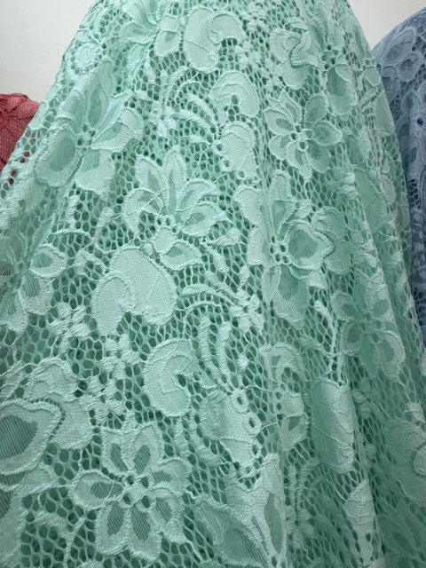 Encaje Elastizado 069 - "FLORAL" - Verde Agua