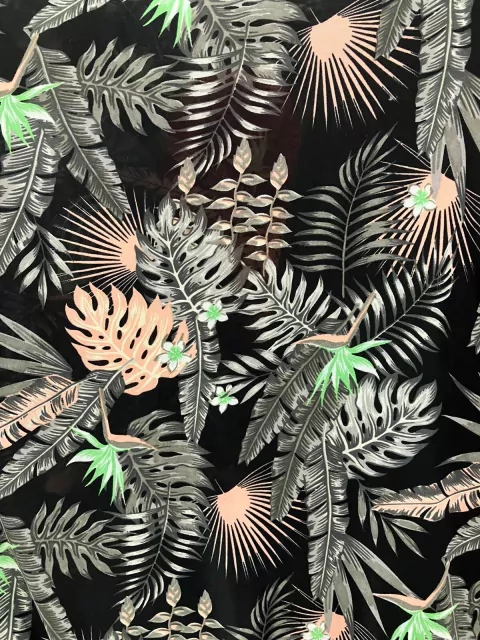 Seda Fria estampa Palmera base Negro