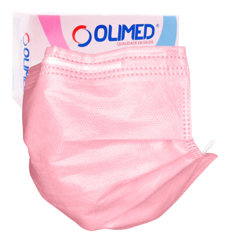 Caixa de Máscara Rosa Tripla Descartável 50 Unidades - Olimed