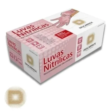 Caixa de Luvas Descartáveis P Para Nitrílica na Rosa BB Sem Pó Com 100 Unid Descarpack