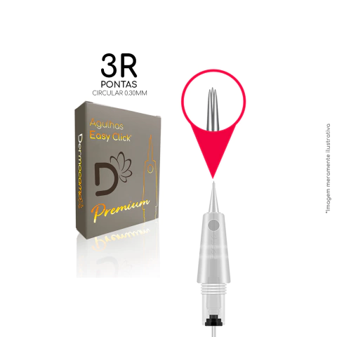 Agulha Dermocamp Easy Click Premium de Rosca 3RL 0.30mm - Cx C/ 10 und