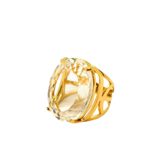 Anel vazado com banho em ouro 18K e pedra natural cristal facetada