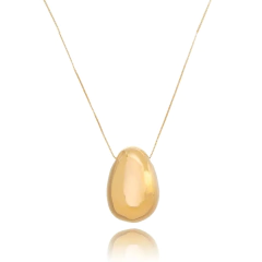 Colar longo com corrente veneziana e pingente oval em banho polido de ouro amarelo 18K