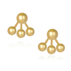 Brincos pequenos dourados em formato de leque com banho polido de ouro amarelo 18k