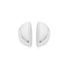 Brincos pequenos de formato geométrico em banho de ródio branco com design meia-lua