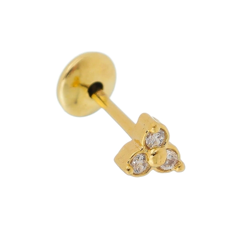PIERCING ZIRCONIA TRIPLO DE FURO BANHO OURO