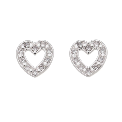 BRINCO CORAÇÃO VAZADO ZIRCONIA PEQUENO BANHO PRATA