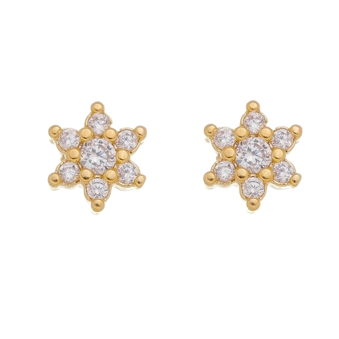 BRINCO FLOR MÉDIO ZIRCONIA BANHO OURO