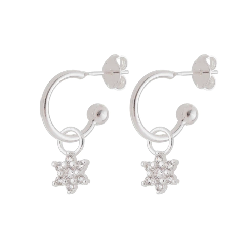 ARGOLINHA LISA COM PINGENTE FLOR ZIRCÔNIA BANHO PRATA