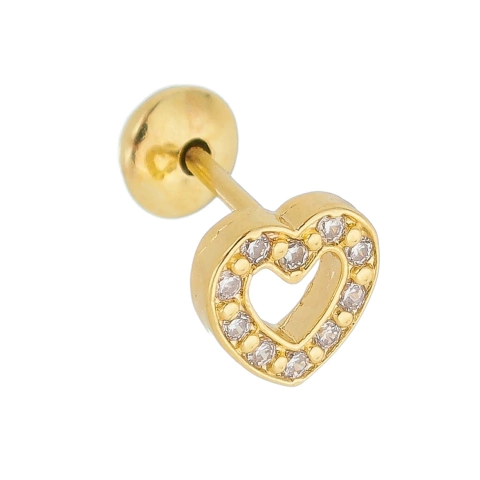 PIERCING CORAÇÃO VAZADO ZIRCONIA PEQUENO DE FURO BANHO OURO