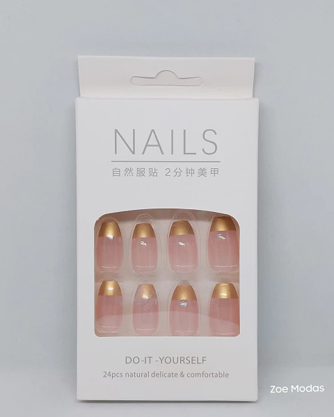 Uñas Postizas con Francesita Dorada