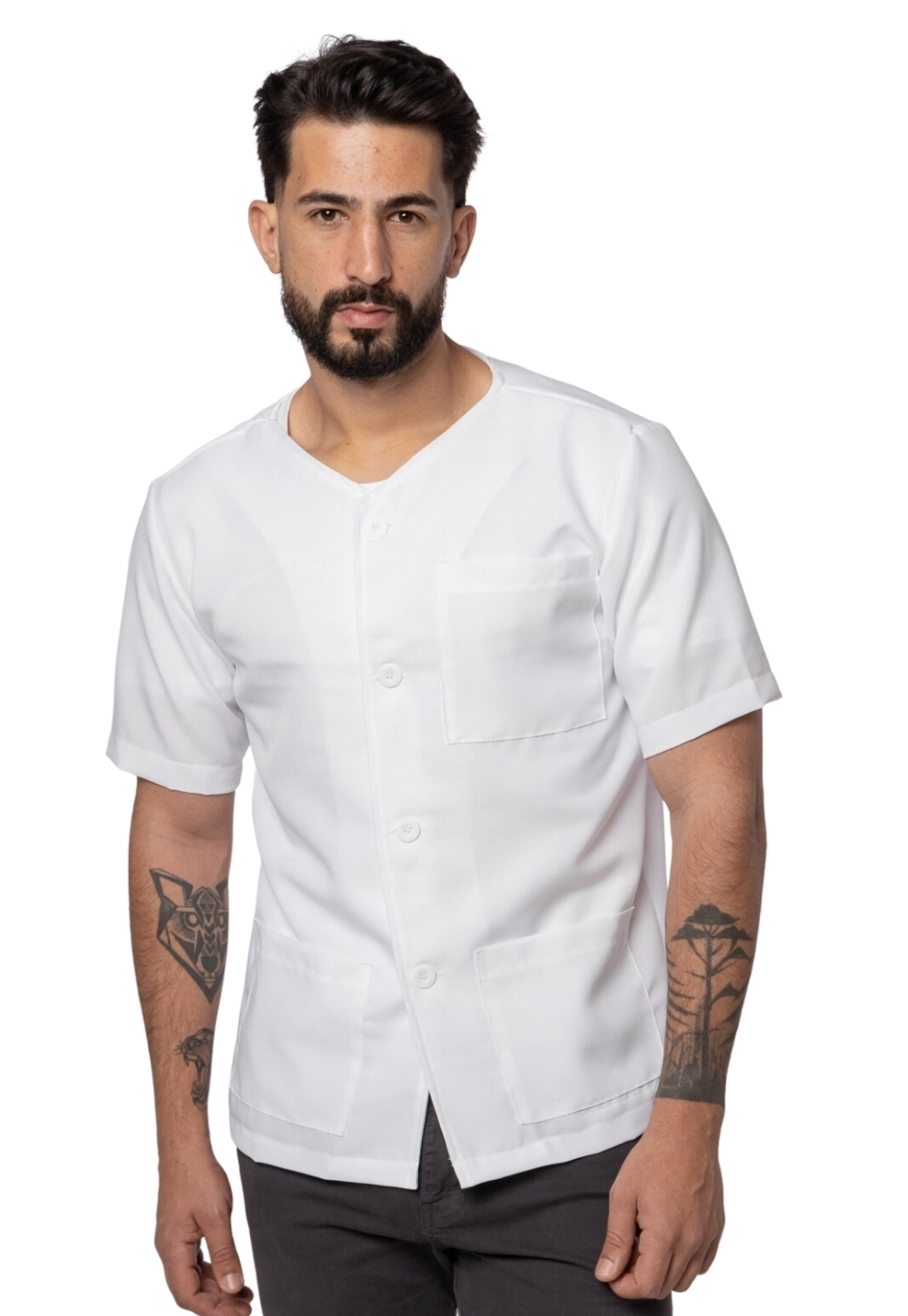 Jaleco Camisa Masculino Oxford Manga Curta Uniforme Avental